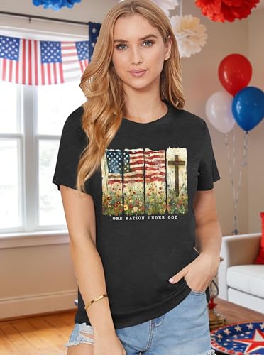 Image of Ithalt Christian Tshirt Womens 4th of July Shirt American Flag T Shirt USA Patriotic Tees Faith Short Sleeve Tops