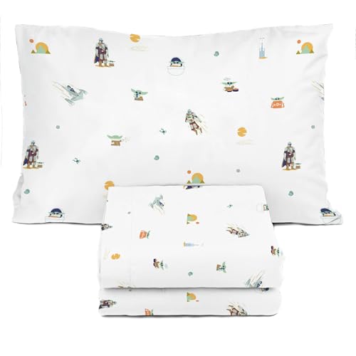 Image of Sunny Side Up Kids Sheet Set with Fitted, Flat Sheets & Pillow Cover - Ultra-Soft Bedding with Pillowcase for Room Decor, White - The Mandalorian, 3 Piece Twin