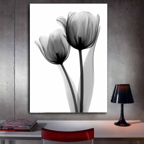 Poster noir et blanc tulipes decoration affiche maison 60x80