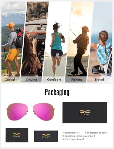 Image of LUENX Aviator Sunglasses for Women Men Polarized Lens Trendy Sun Glasses - UV 400 Protection 60MM with Accessories Driving