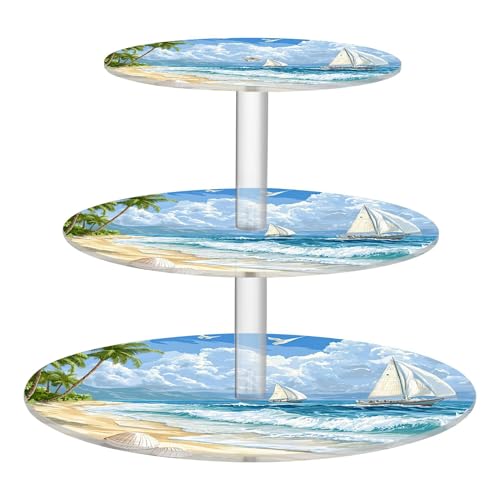SEHANY Sea Beach Cupcake Stand 3 Tier Round Acrylic Cupcake