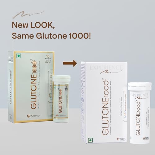 Image of Glutone 1000 Setria L-Glutathione Tablets for Radiant & Clear Skin | 600mg Premium L-Glutathione & Vitamin C | Skin glow Brightening Supplement | 15 Effervescent Tablets | Orange Flavor (Pack of 6)