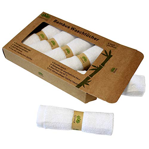 GrovalÂ®ï¸ 6er Set Bambustücher 25x25cm Bambuswaschlappen Abschminktücher extra weich wiederverwendbar waschbar Starke Saugkraft Vegan Nachhaltig geeignet für Bad Küche Körperpflege Babytuch – Bild 4