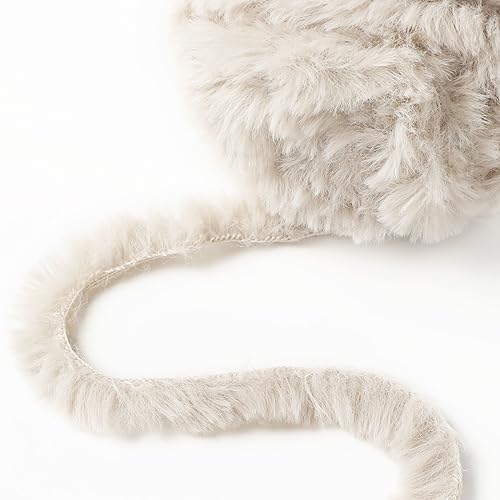 Pretty Jolly 4 Balls Faux Fur Super Soft Chunky Fluffy Yarn for Crochet & Knitting - Eyelash Polyester Yarn (Beige) - Image 3
