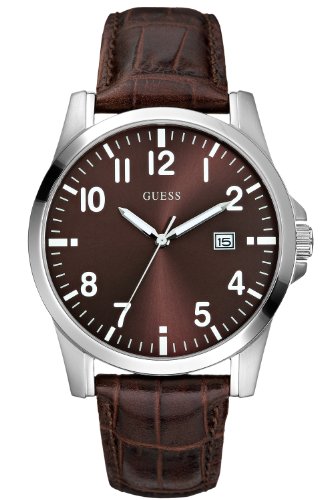 Guess Men's W65012G1 Brown Leather Quartz Watch with Brown Dial