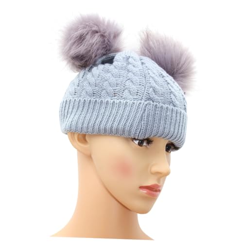 VALICLUD Winter Knit Hat with Double Hairball Design Soft Comfortable Crochet Beanie for Boys for Cold Weather Adorable Grey Color4
