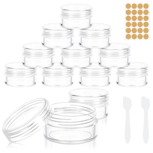 Alitree 12pcs Botes Pequeños de Plastico,10ml tarros de plástico,Mini tarro transparente,con tapón rosca Lata vacia con pegatinas,para mini velas,lociones,Cremas,Maquillaje