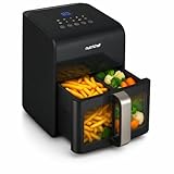 Nutrichef Electric Air Fryer Large 6.3 Quart Capacity | 12-1 Preset Cooking Functions | Includes Tenderizing Function | Digital Display | Transparent Window For Best Cooking Results | Black