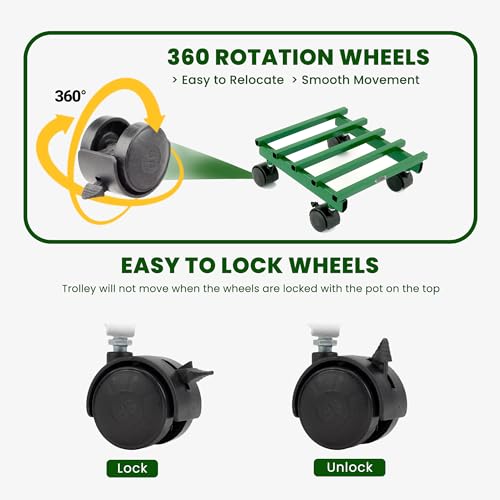 Image of Urban Plant Caddy with Wheels, Heavy-Duty Rolling Stand for Indoor and Outdoor Planters, Sturdy Design, Perfect for Home and Garden Decor (Green Square - Pack of 4)