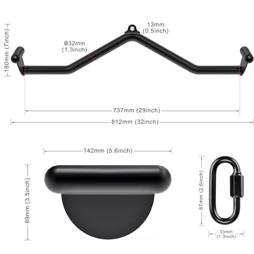 Kipika LAT Pull Down Bar - Ergonomic V Bar Cable Machine Attachment with Quick-Connect Buckle, Heavy Duty Steel Back Workout Handle for Cable Crossover, Smith Machine & Home Gym - 32" by Kipika - Image 7