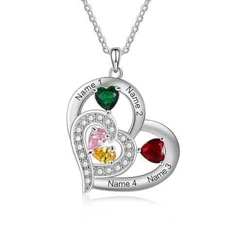 10K 14K 18K Gold Moissanite Personalized Family Birthstone Necklace for Women 1~6 Name Birthstone Heart Pendant Necklace Custom Name Birthstone Necklace for Mother’s Day Birthday Christmas