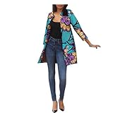 African Women's Coats Ankara Print Long Sleeve Jacket Top Dashiki Casual Trench Coat Outwear 618 L