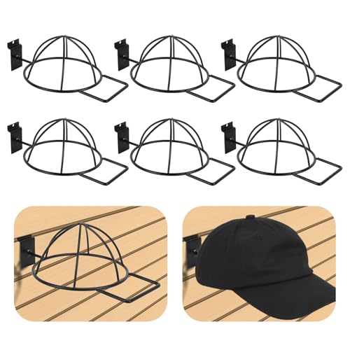 KishYa 6 Pcs Slat Wall Hat Display Rack, Slat Wall Hat Racks for Vendors, Slatwall Hat Display for Baseball Hats Beanies Wigs Organization, Home, Retail Store