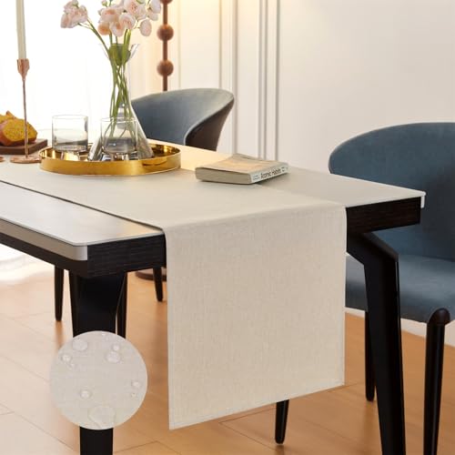 GUJOXILA Modern Tischläufer Beige 40 x 140 cm Tischläufer Wasserabweisend Abwaschbar Leinenoptik Küche Esstisch Tisch Dekoration für Hochzeiten Drinnen Urlaub Party Dekor