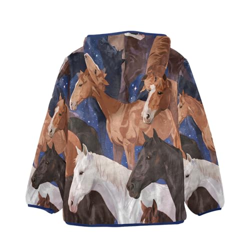 Horses in Starry Night Sky Toddler Fleece Jacket Girl Boys Hooded Fleece Jacket Coat Warm Outwear Zip-up 3-10T2