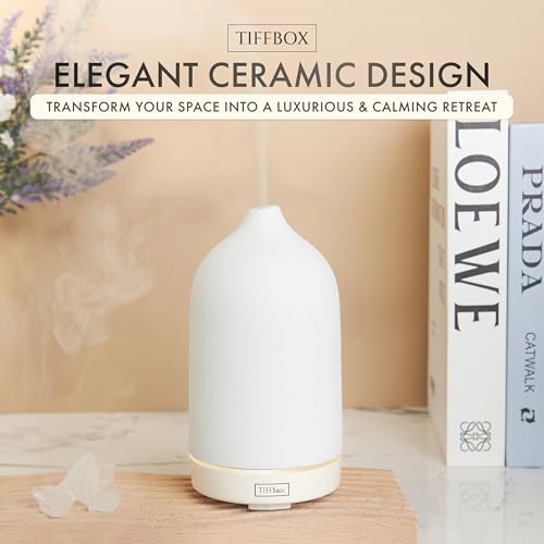 Ceramic Essential Oil Diffuser for Essential Oils Handcrafted Ultrasonic Humidifier 100ml Aromatherapy Diffuser Waterless Auto Shut-Off 4 Timing Set 7 Color Changing LED for Home Office - Image 3