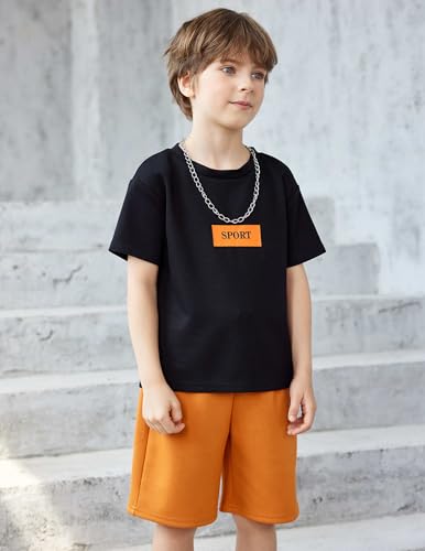 Image of Arshiner Boys Drop Shoulder T-Shirt & Drawstring Waist Shorts Summer Casual Outfits (5-12 Years)