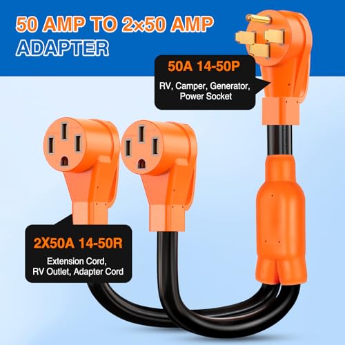 Image of Nilight 50 Amp to 50 Amp RV Y Splitter Adapter Cord 50A Male Plug to Two 50A Female Outlet NEMA 14-50P 14-50R Pure Copper STW 10 AWG Heavy Duty Cable for RV Camper Generator