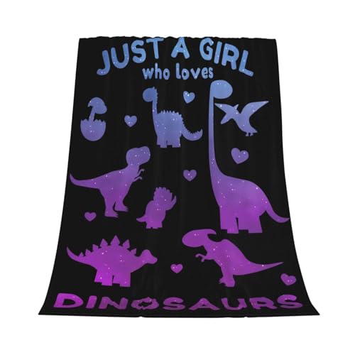 GardEssere Just A Girl Who Loves Couverture en flanelle douce et légère pour canapé, literie pour femmes et enfants Motif dinosaure 130 x 150 cm
