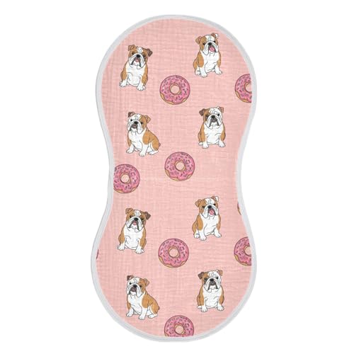 J JOYSAY Bulldog Donuts Pink Baby Burp Cloths for Boys Girls Large 22''x11'' Cotton 4 Layer Baby Infant Burp Cloths for Infant Unisex one sizex1