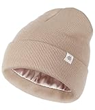 Creekstone Satin Gefütterte Wintermütze für Damen Herren Slouchy Beanie für Haar, Warme Strickmütze Satin Lined Beanie Hat Unisex (DE/NL/SE/PL, Alphanumerisch, Einheitsgröße, Khaki)