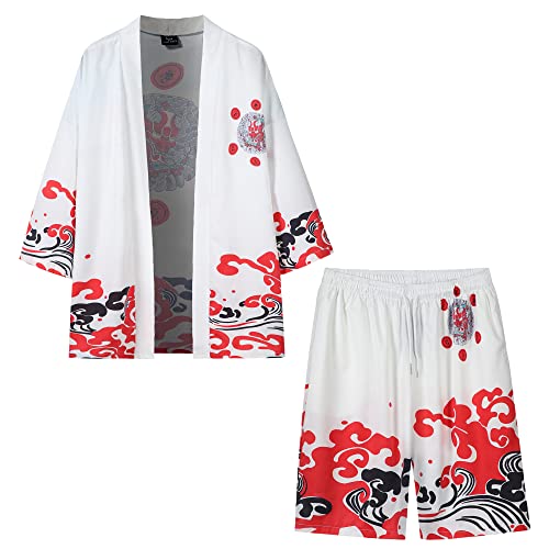 Image of PRIJOUHE Mens Kimono Set Japanese Haori & Shorts 2 Piece Summer Outfits