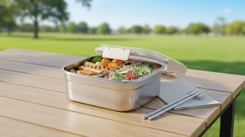 Image of Leakproof Stainless Steel Lunch /Bento Box - Airtight Food Container for Office, School & Travel with Locking Lid 2600ml Food Storage Container with Secure Lid