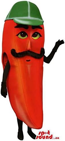 SPOTSOUND Red Pepper Vegetable Mascot US with A Moustache and Green Cap