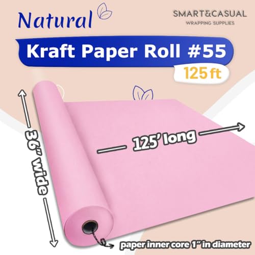 Image of SMART&CASUAL 36 inch x 1,500 inch (125') Light Pink Kraft Craft Paper Roll for Gift Wrapping Bulletin Board Bouquet Flower Art Packing Parcel Table Covering 80GSM 55LB (Light Pink, 36 inch x 125')