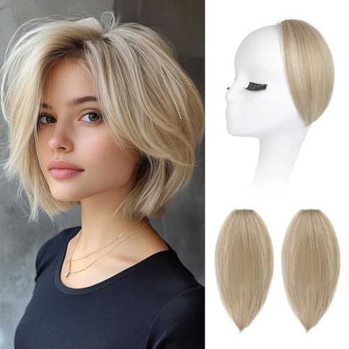 REECHO Clip in Hair Volumizer, 2PCS 8 inch Short Thick Clip in Hairpieces Adding Extra Volume Hair Extensions for Women with Thin Fine -Ash Blonde with Highlights