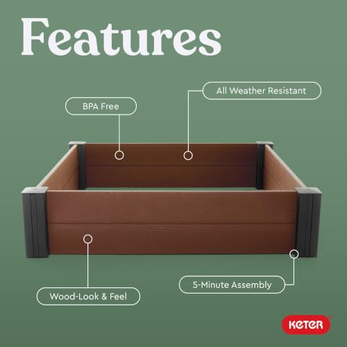 Keter 48" X 48" inches Wood Look Raised Garden Bed, Durable Outdoor Herb Garden Planter for Vegetables, Flowers, and Succulents, Brown - Image 5