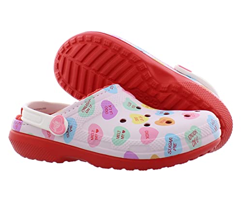 Image of Crocs Unisex Men's and Women's Classic Lined Clog | Fuzzy Slippers (8, Red /Multi, numeric 8)