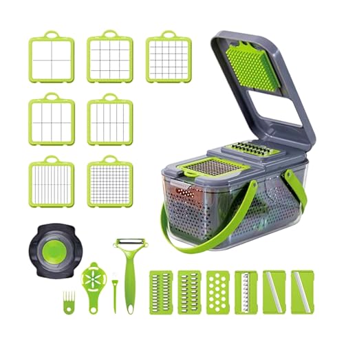 Tritaverdure -22 in 1 Pro Chopper cipolla - Tritatutto multifunzionale con separatore di uova - Tagliaverdure regolabile con 13 lame - Mandolino affettatrice con colino e contenitore (verde)