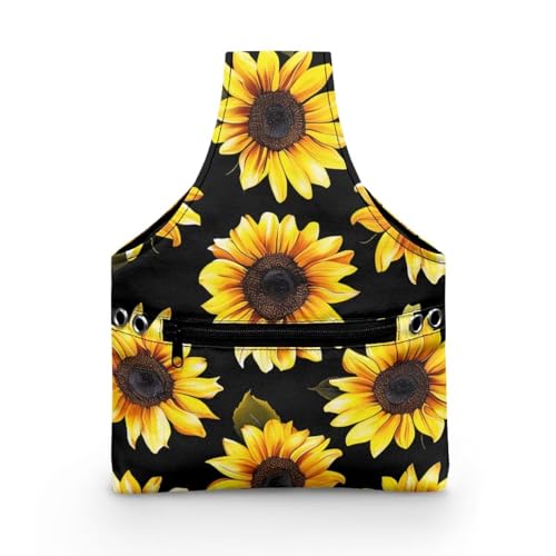 Image of KUIFORTI Sunflower Yarn Bag Holder Knitting Accessories Black Crochet Bag Organizer Tote Yarn Bags for Crocheting on The Go, Small Size
