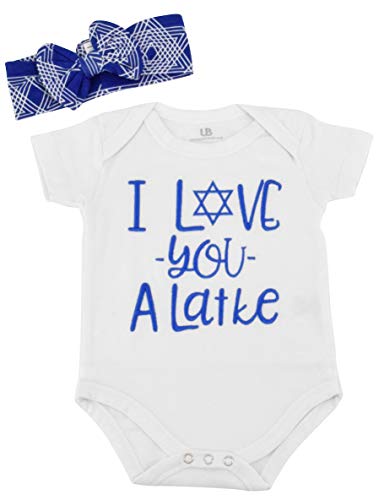 Unique Baby Girls I Love You Latke Hanukkah Layette Outfit Headband (9 Months)
