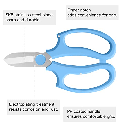 Image of Housolution Flower Scissors, Premium Steel Garden Pruning Shears, Blue | Strong Floral Shears, Floral Fruits Leaf Scissors Hand Pruner Snip Trimming Tool for Gardening Flower Arrangement