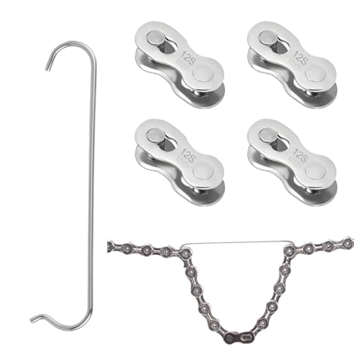 4 Pares Eslabón Cadena Bici de Acero, Eslabones Bicicleta 12 Velocidades, Acoplamiento RáPido Reutilizables, con Gancho de Cadena de Acero Inoxidable, para La Reparación De Eslabones Perdidos