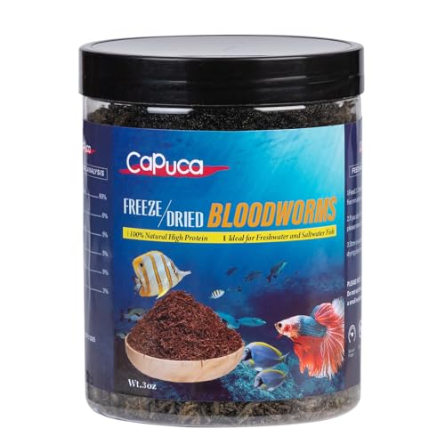 capuca Freeze Dried Blood Worms for Fish &ndash; Natural High Protein Fish Food,Enhances Color & Growth...