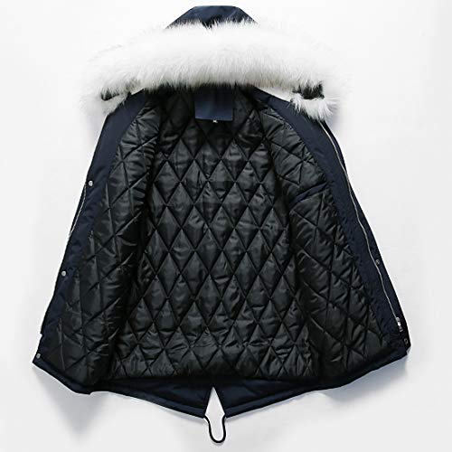 chouyatou Men's Winter Warm Faux Leather Spliced Padded Long Down Alternative Parka Coat Fur Hood3