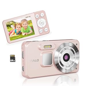 4K Digital Camera, 64MP Auto Focus Vlogging Camera with 64GB SD Card, 18X Digital Zoom Compact Camera for Photography, Point and Shoot Video Camera for Teens Boys Girls, Pink