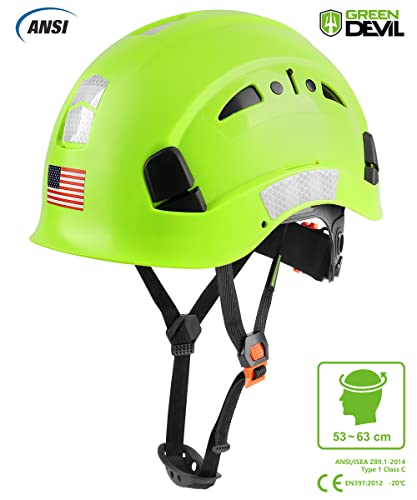 Image of GREEN DEVIL Safety Helmet Hard Hat Adjustable Lightweight Vented ABS Work Helmet 6-Point Suspension ANSI Z89.1 Approved Ideal for Industrial & Construction
