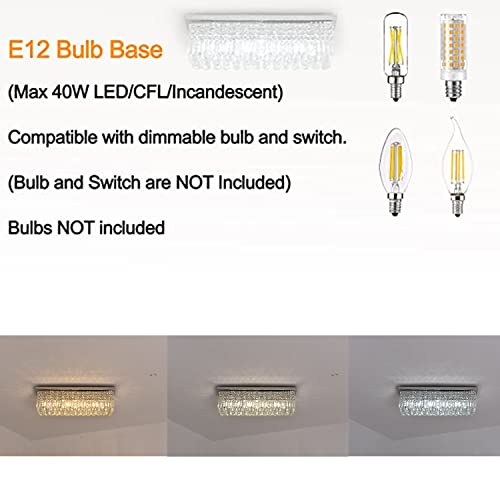 Image of Ceiling Light for Dining Room, Flush Mount Modern K9 Crystal Light Fixture, Rectangular Chandelier for Kitchen Island, L29.5inch, Chrome Finish
