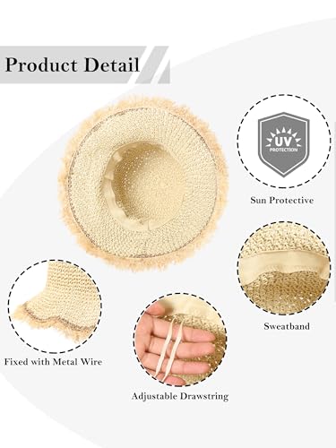 Sombrero de paja para mujer con ala ancha y protección UV miniatura 3