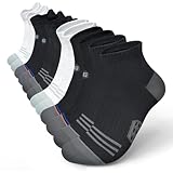 GAGKIM Running Ankle Socks for Men Women Athletic Low Cut Socks with Arch Support Reinforced Heel Toe Quarter Socks Black White 6 Pairs L/XL, Black/Grey/White(6 Pairs)