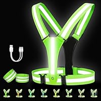 Adiwo LED Reflective Vest Running Gear, Running Vest with 8 Lights Colors, USB-C Rechargeable, Vest High Visibility with Adjustable Waist/Shoulde, for Cycling Night Running Men Women Kids Children