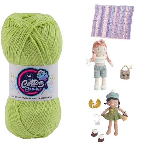 Image of NESTNHAVEN Cotton Candy 100% Cotton Yarn - (100g, 185 Meters) - Luxury Yarn for Crochet, Amigurumi, Embroidery, Toys, Garments, Flowers and Hobby, Projects. (Parrot Green) | (900 Gm)