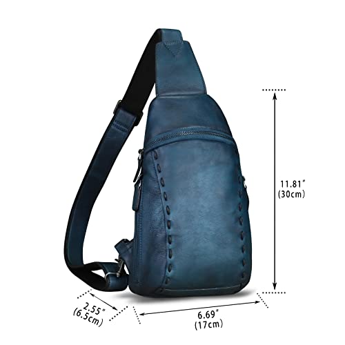 Genuine Leather Sling Bags Hiking Backpacks Fanny Pack Vintage Handmade Crossbody Chest Daypack Shoulder Bag (Navyblue) Medium #TOP4