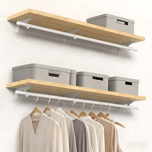 bimiti Wall Mounted Clothes Rack - Solid Wood Closet Storage