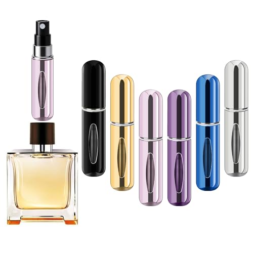 forebile Refillable Perfume Portable Atomizer Bottle Refillable Perfume Spray, Travel Perfume (5ml, 4 Pack) (Silver, Purple, Blue, Gold, Pink, Black)