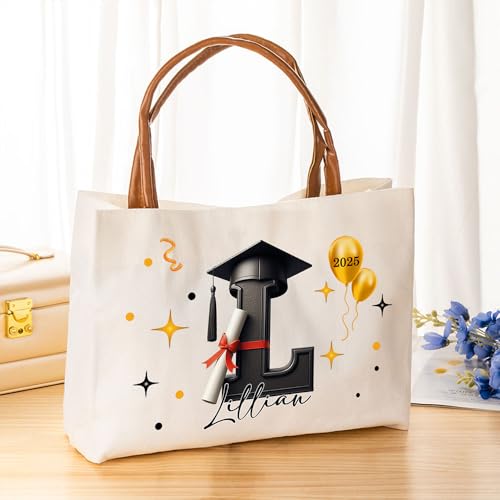 Bolsa tote de lona personalizada para graduación, con iniciales y nombre, ideal como regalo para graduados universitarios miniatura 6
